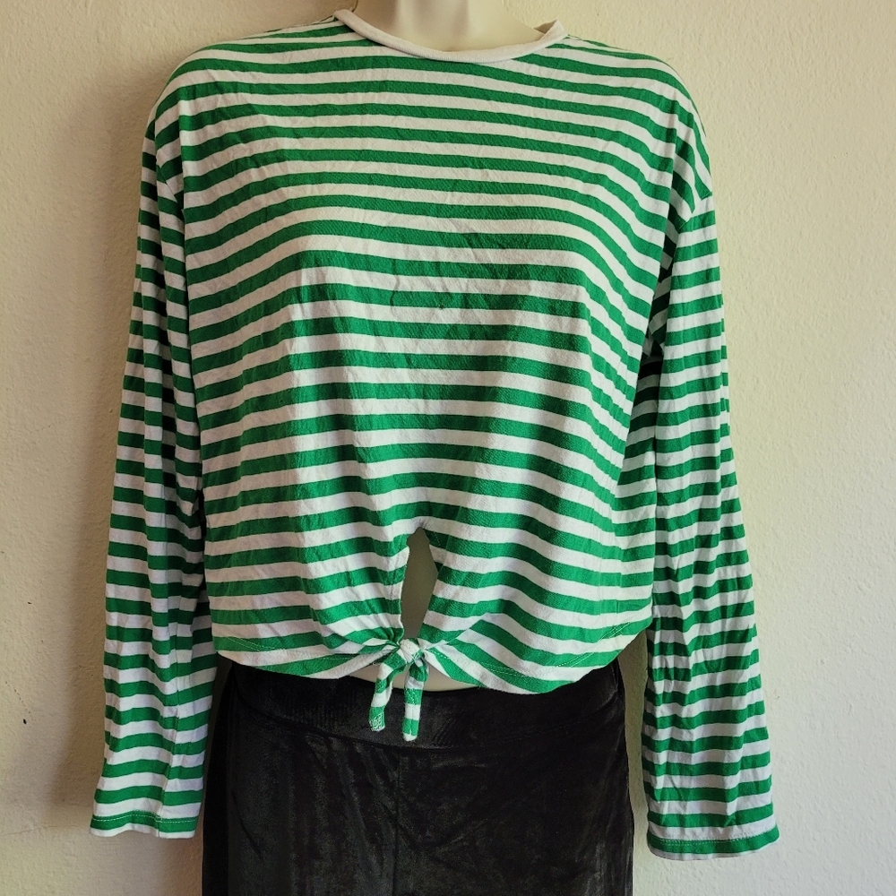 Green and white striped shirt medium